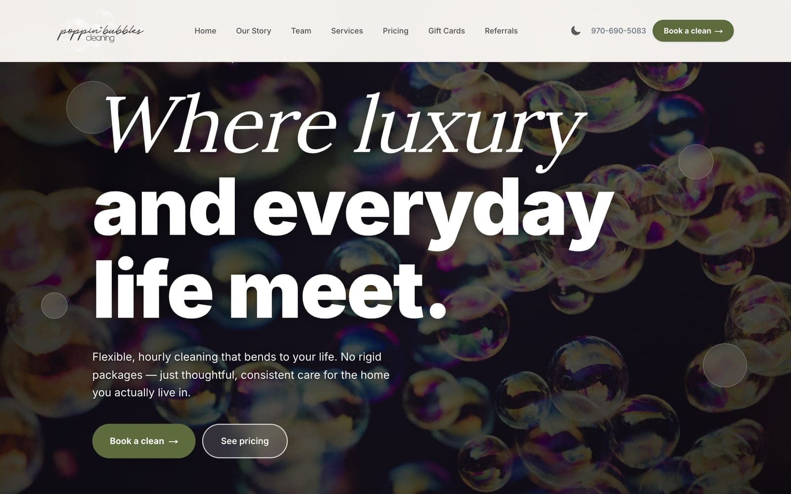 Homepage of Poppin' Bubbles Cleaning